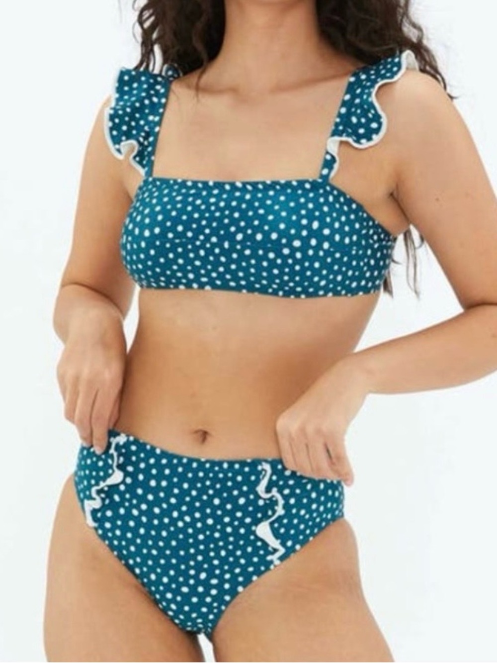 summersalt Teal and White Polka Dot Bikini Top